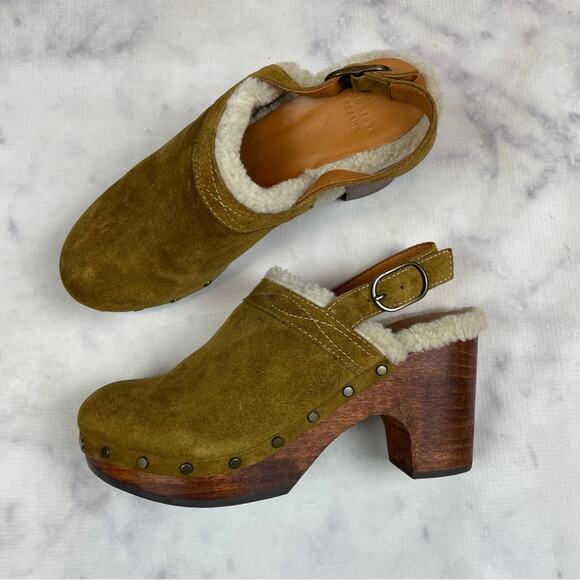 Sezane Taylor Suede Slingback Clogs Shearling Lined NWOB - Picture 2 of 12